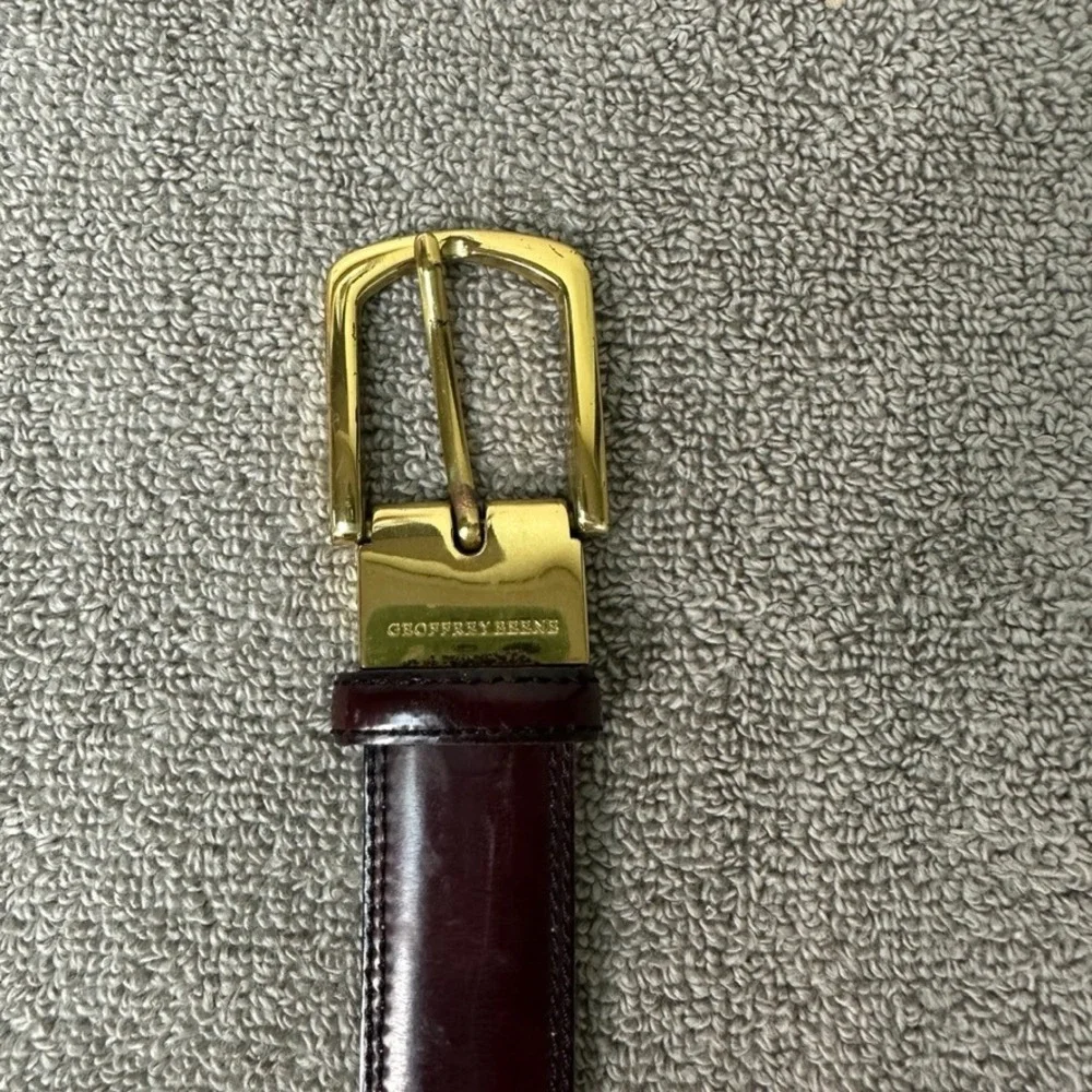 Geoffrey Beene Mens Burgundy Bonded Leather Belt Gold Buckle Size 38/95